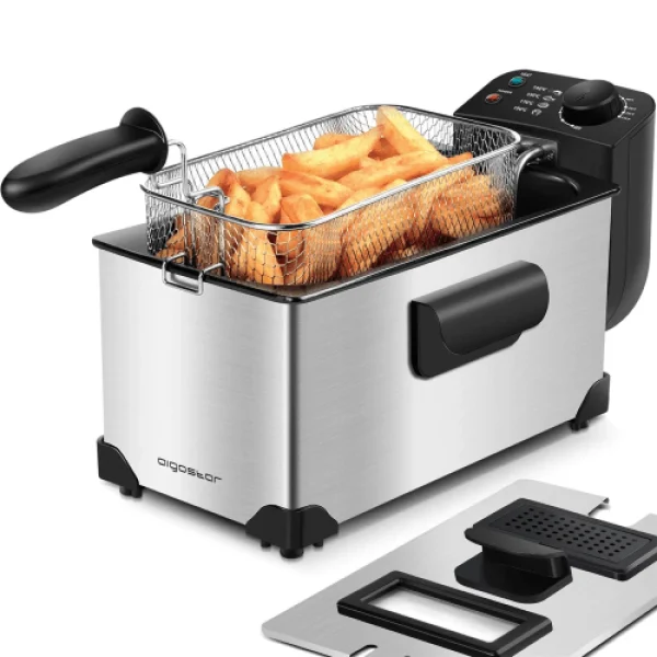 Agni 30HEY Friteuse 3L 2200W Sans BPA Acier Inoxydable Argenté 3