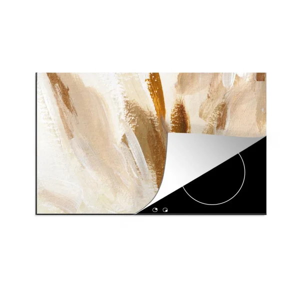 Tapis Plaque Induction Blanc – Marron – Abstrait Protection Plaque Ind… 1