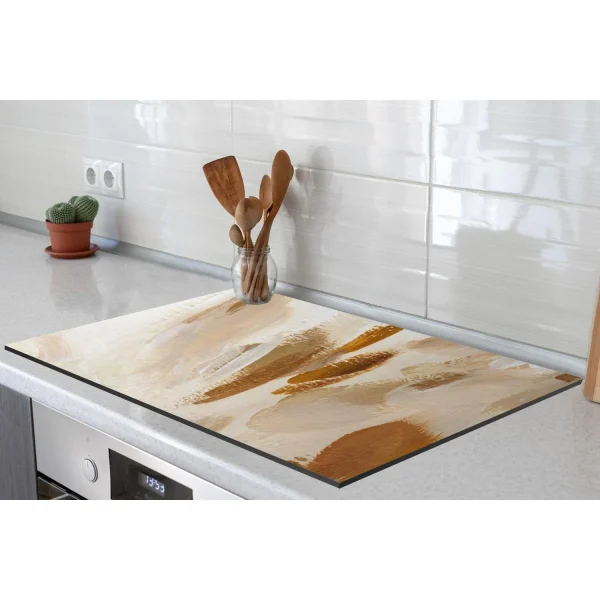 Tapis Plaque Induction Blanc – Marron – Abstrait Protection Plaque Ind… 3