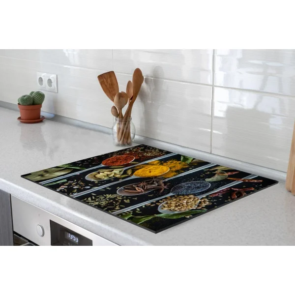 Tapis Plaque Induction Herbes Dans Des Cuillères Sur Un Fond Avec Des… 3